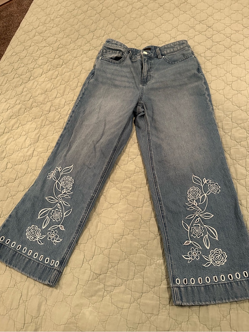 Talbots Light Blue Embroidered Wide-Leg Jeans